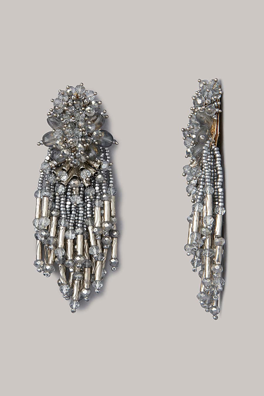 Dark Grey and Silver Crystal Chandelier Earrings by DUBLOS – JJ Caprices